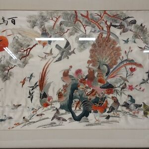 Elegant Multicolor Antique Silk "Hundred Bird" Silk Embroidered Masterpiece